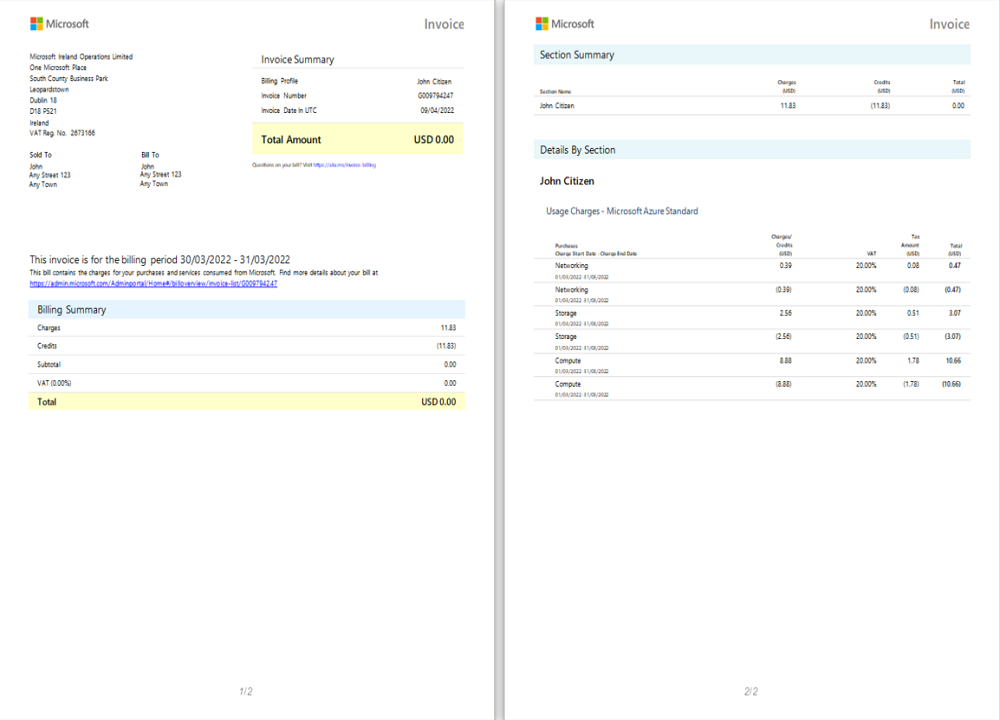 Ireland Microsoft Ireland Operations Limited invoice PSD template